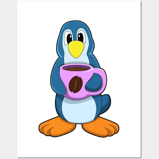 Penguin with Cup of Coffee Posters and Art